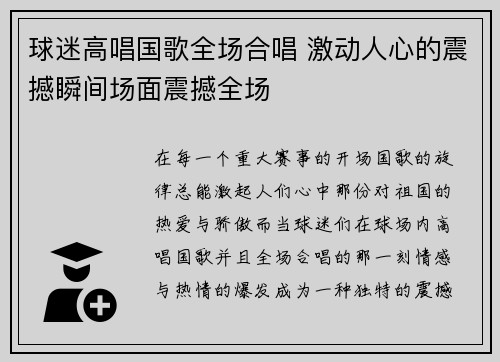 球迷高唱国歌全场合唱 激动人心的震撼瞬间场面震撼全场